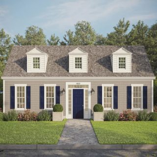 Gray James Hardie shingle siding on a residential home featuring white window trim and a classic Cape Cod architectural design. Gray James Hardie shingle siding on a residential home featuring white window trim and a classic Cape Cod architectural design.